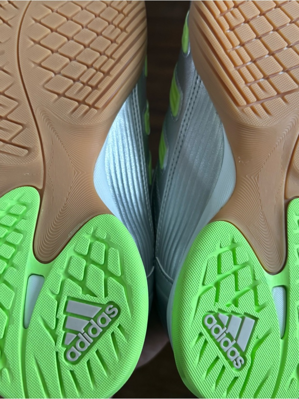 adidas Kids Silver with Neon Green Indoor Soccer Sneakers - Picture 8 of 9